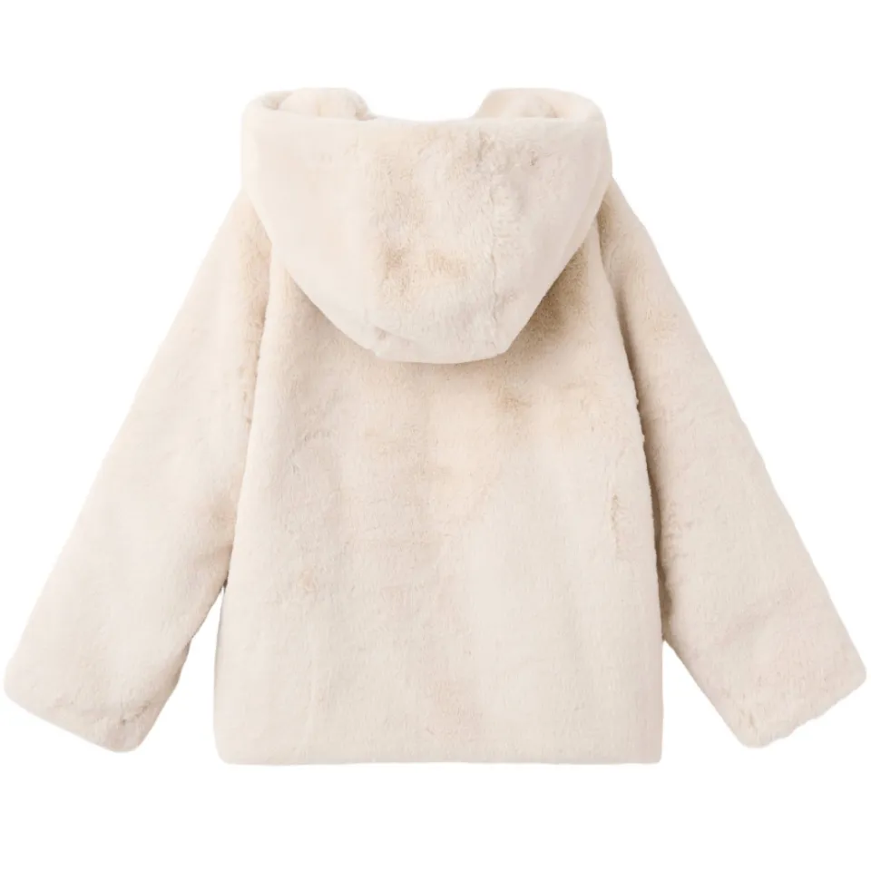Mango imitatiebont winterjas met capuchon beige, foto 3
