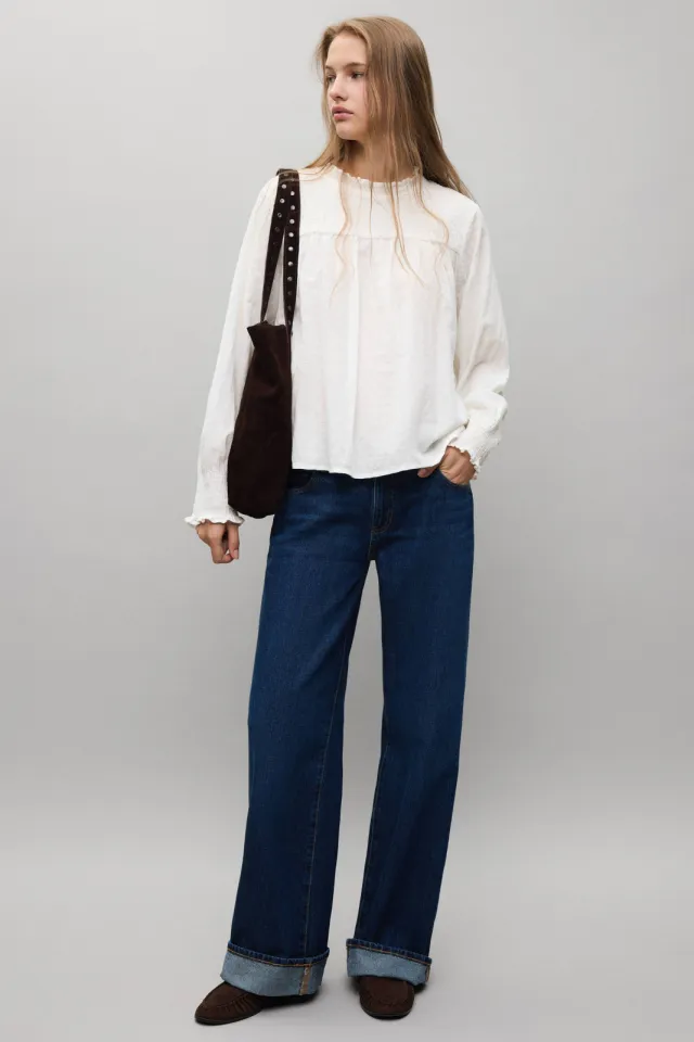 Mango Teen blousetop met smockwerk wit