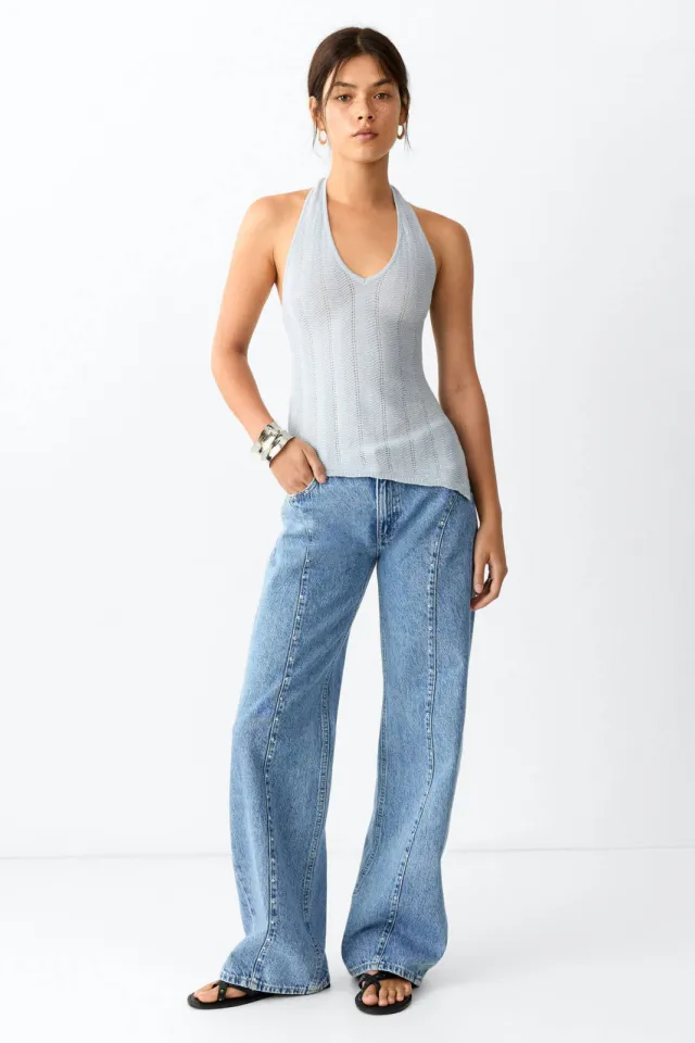 Mango TEEN wide leg jeans met studs - mediumblauw Medium blue denim