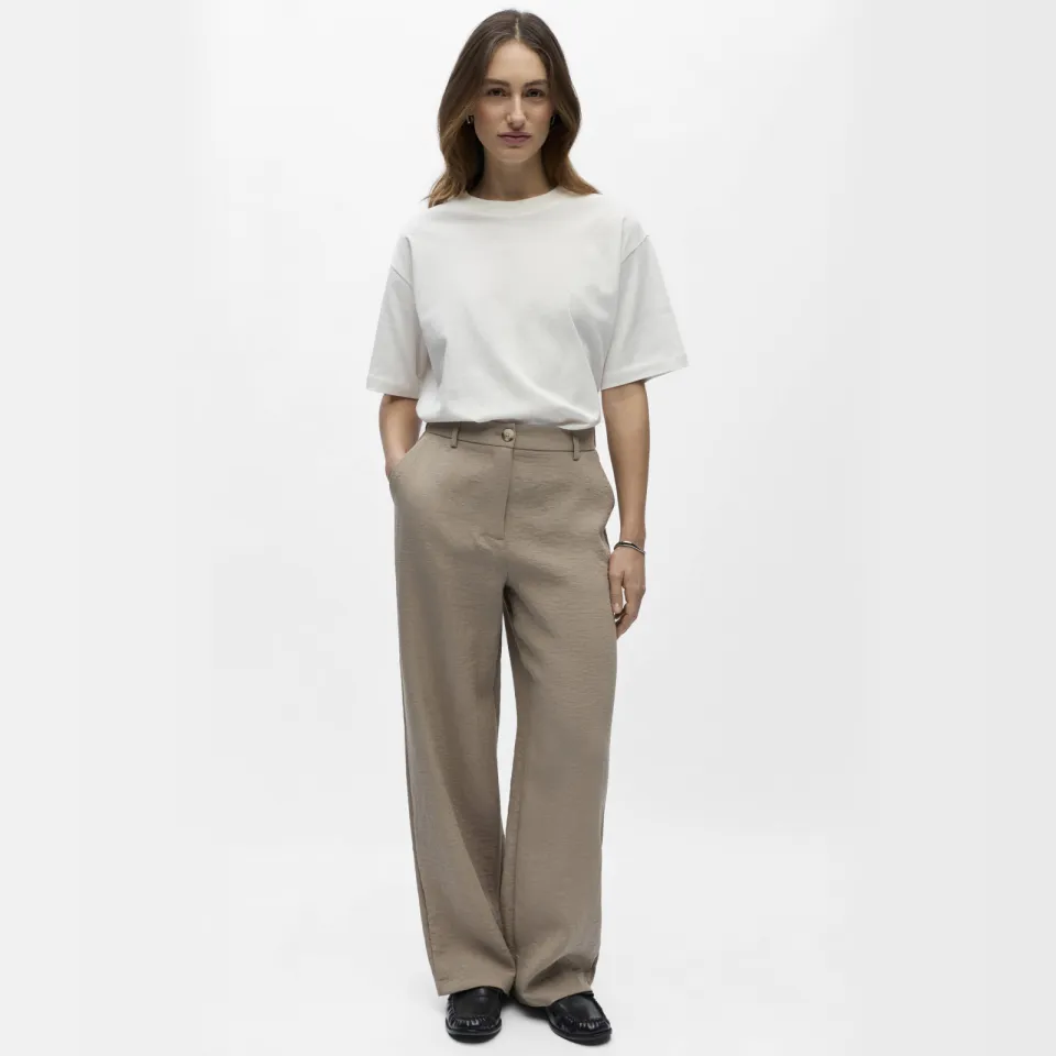 Object wide leg regular waist casual broek taupe