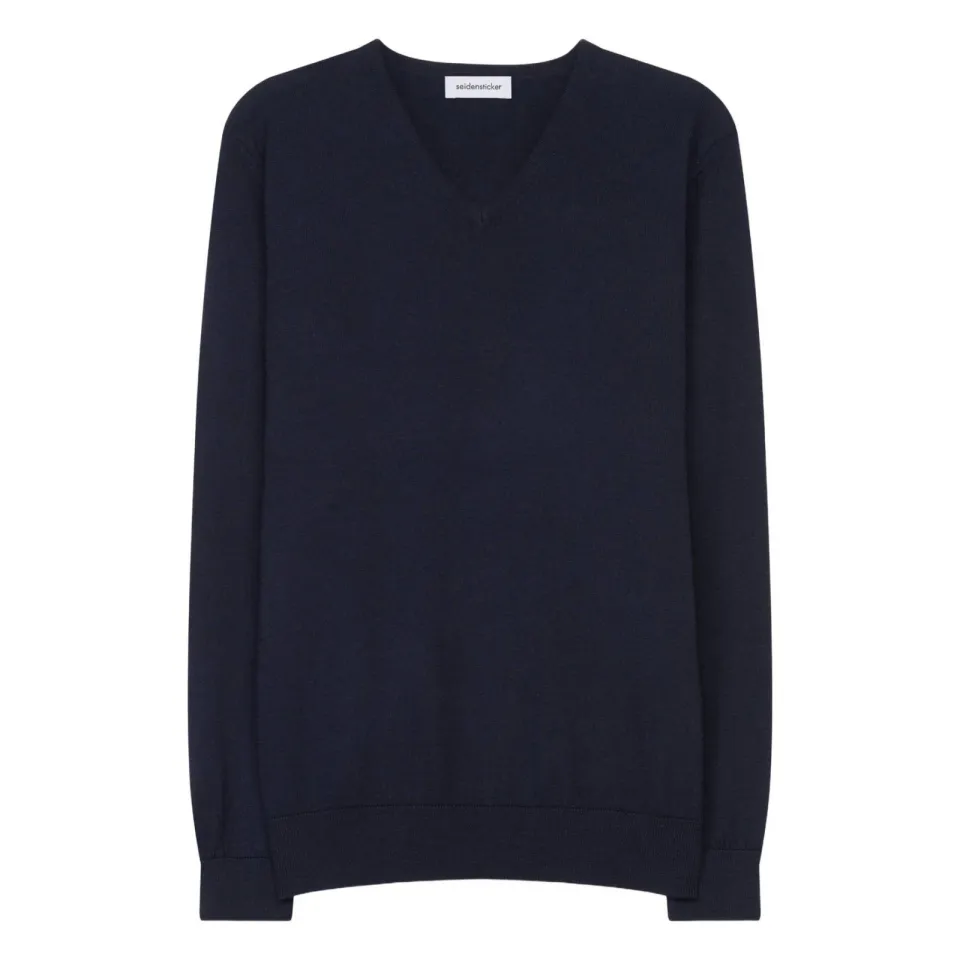 Seidensticker pullover met wol fijn gebreid donkerblauw, foto 2