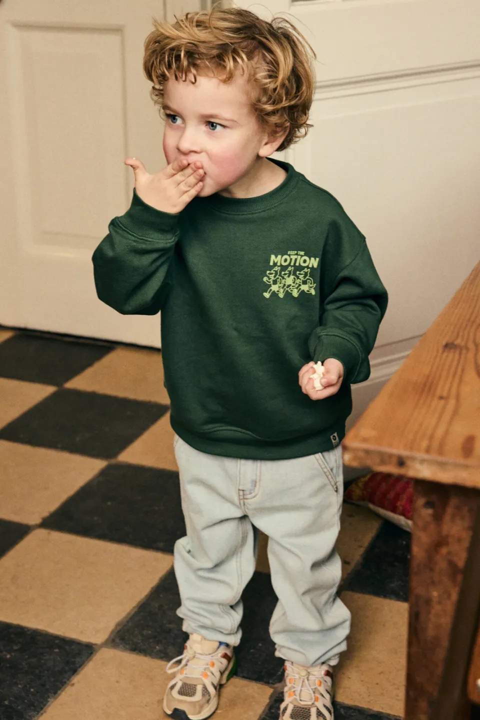 Daily7 oversized sweater met backprint - donkergroen