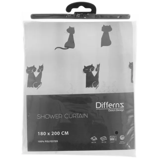 Differnz Cats douchegordijn wit Zwart