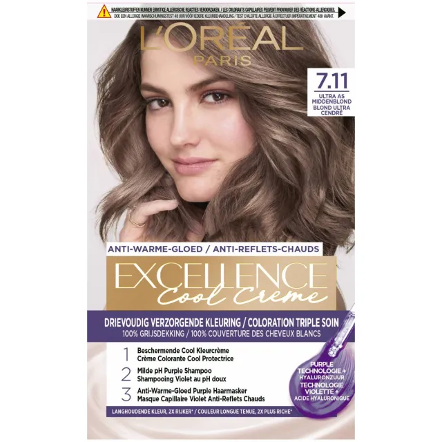 L'oréal Excellence Cool Crème haarkleuring 7.11 ultra as middenblond, foto 2