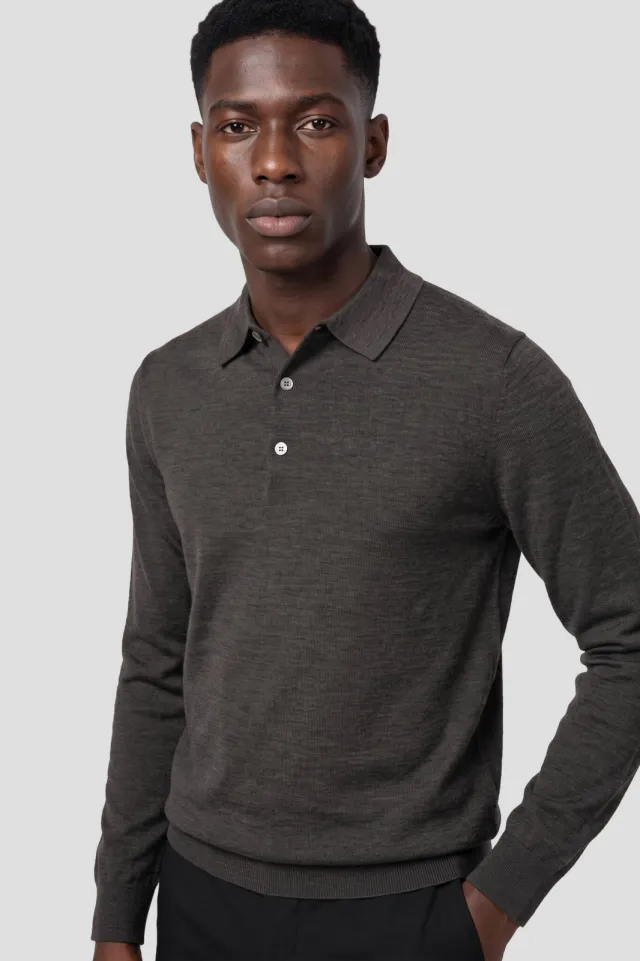 Profuomo wollen regular fit gebreide trui - donkerbruin Dark Brown