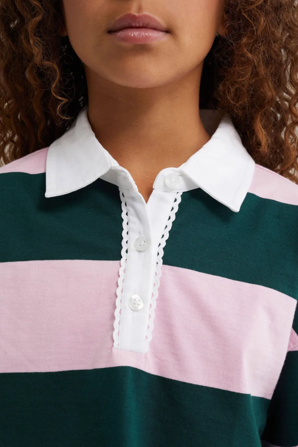WE Fashion gestreepte polo - lichtroze/donkergroen, foto 5