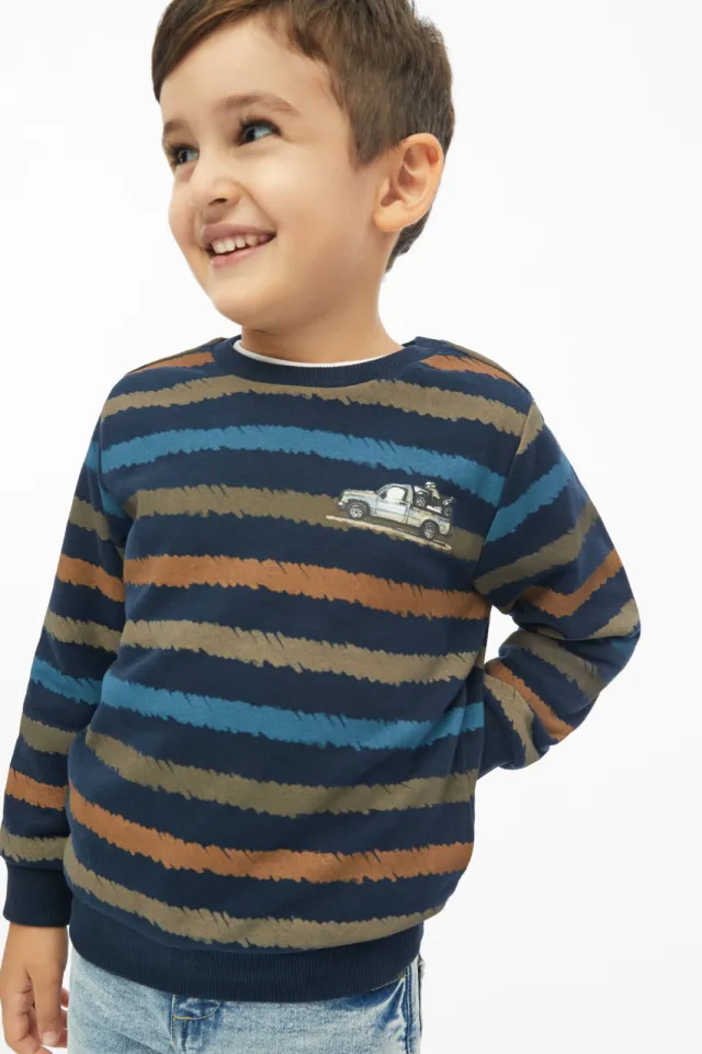 s.Oliver junior gestreepte sweater - donkerblauw/cognac/beige