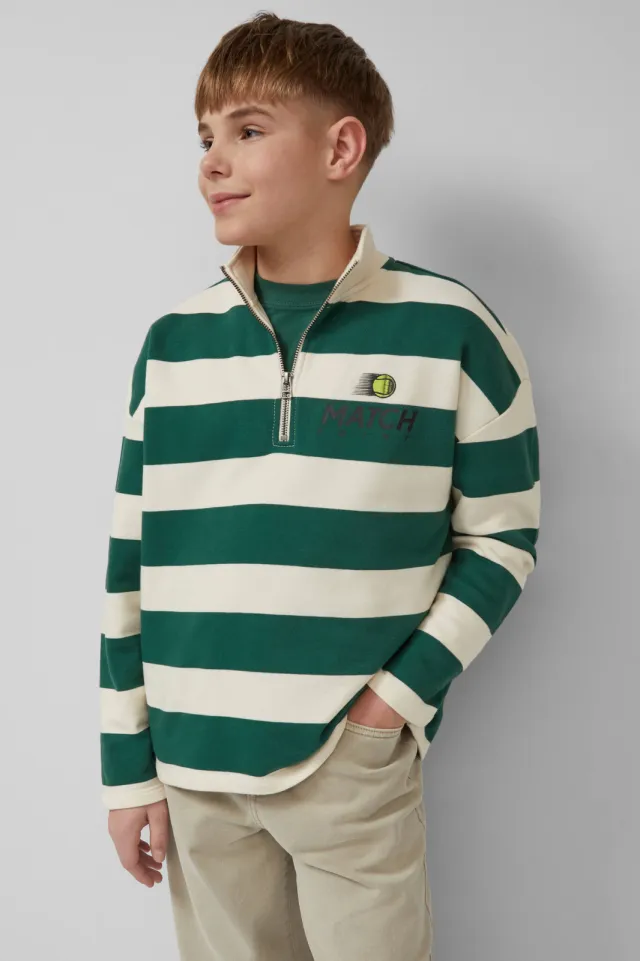 S.Oliver gestreepte sweater met backprint groen Groen/ecru