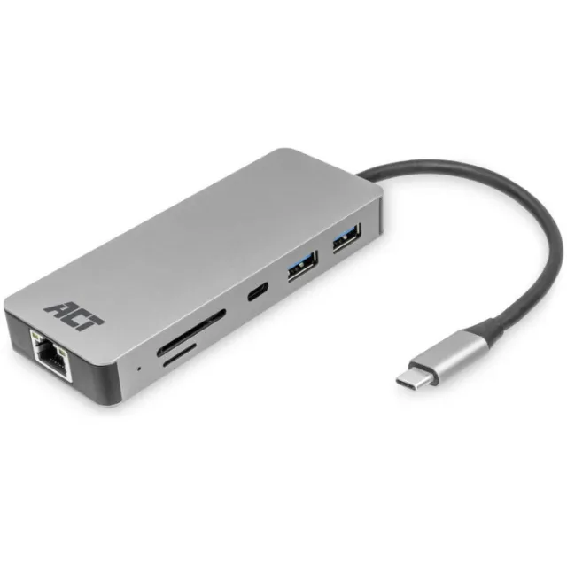 Act Connectivity USB-C 4K docking station voor 1 HDMI monitor, ethernet, USB-C, USB-A, cardreader en PD pass-through dockingstation