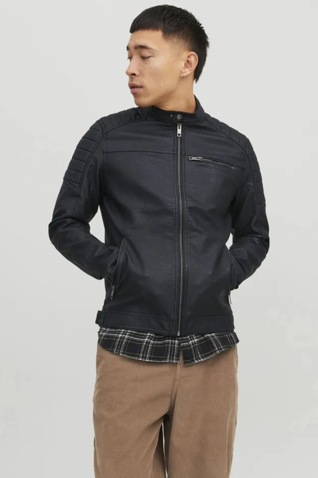 Jack & Jones JJEROCKY imitatieleren jas zwart Black