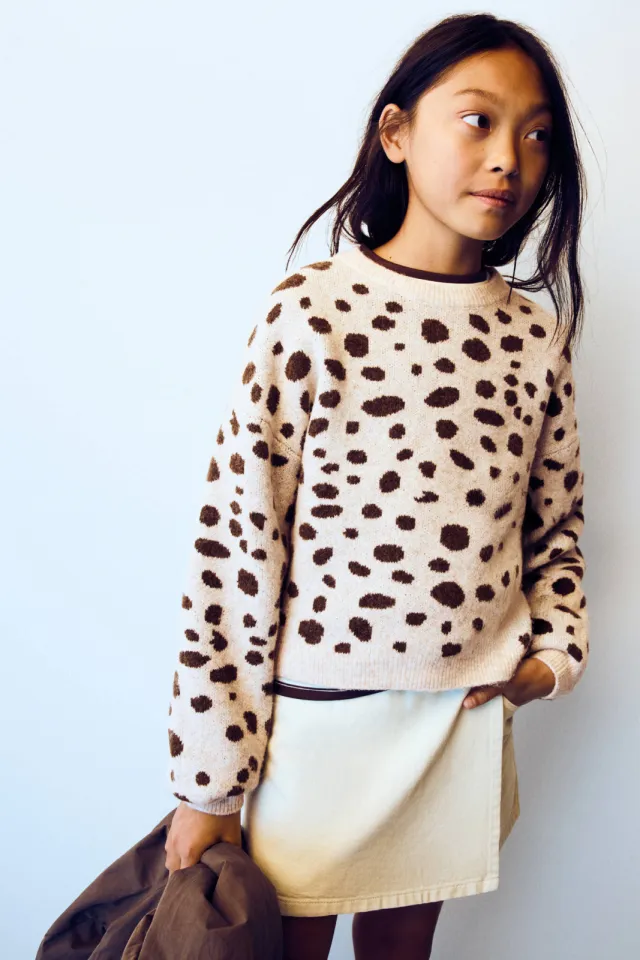 Mango Kids gebreide trui met print en wol - beige Beige/bruin