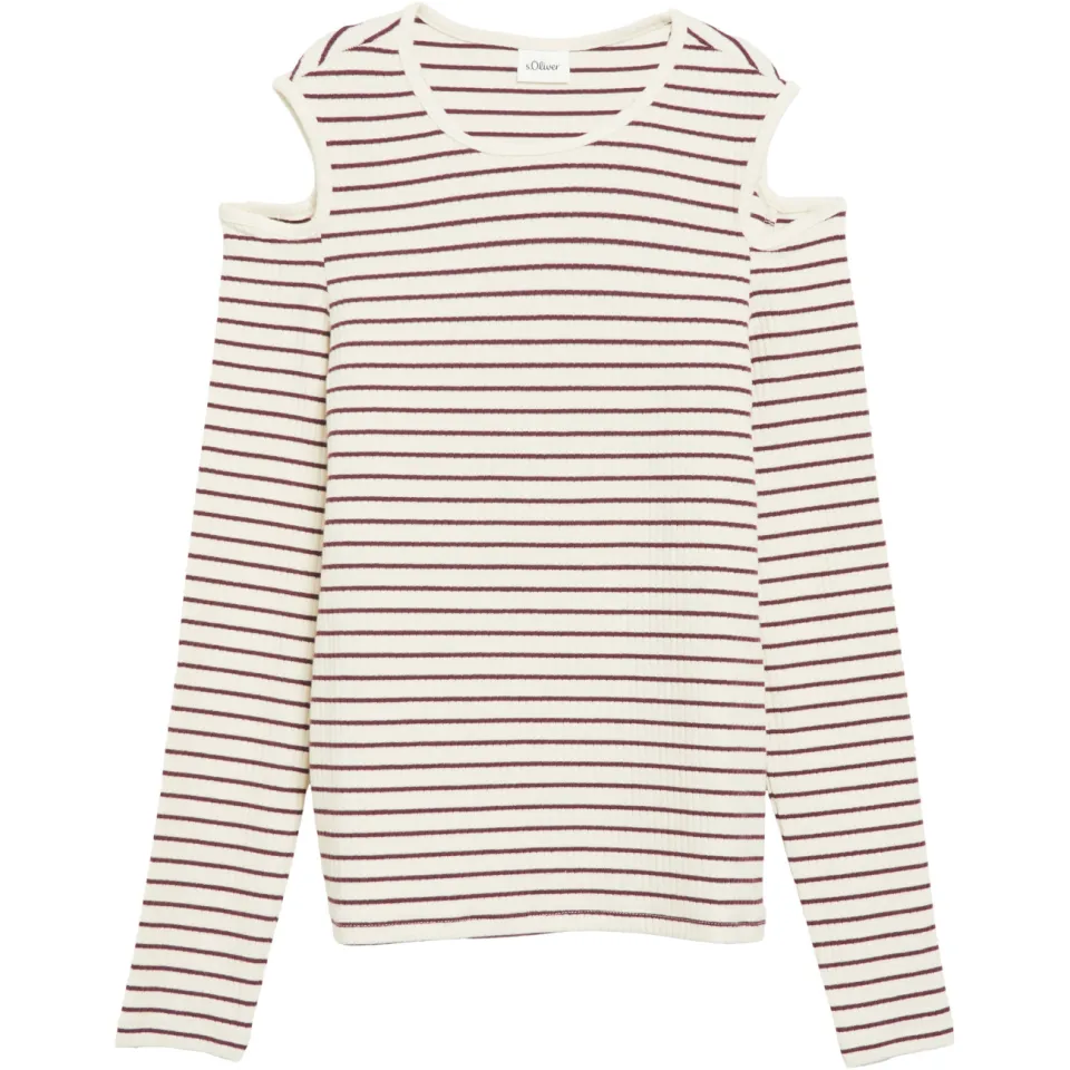 s.Oliver gestreepte longsleeve met open schouders beige, foto 2