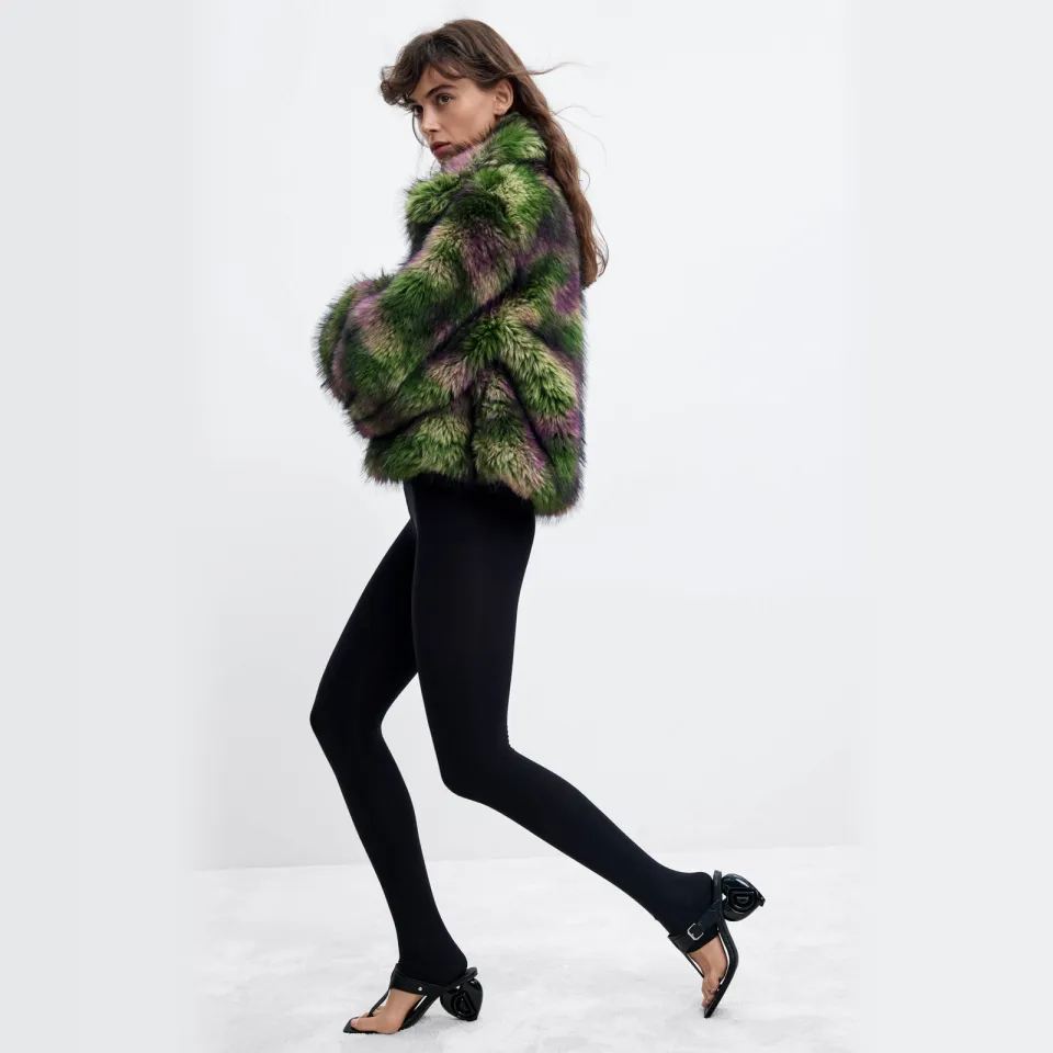 Desigual Fake Fur Camomille Lacroix winterjas groen paars, foto 4