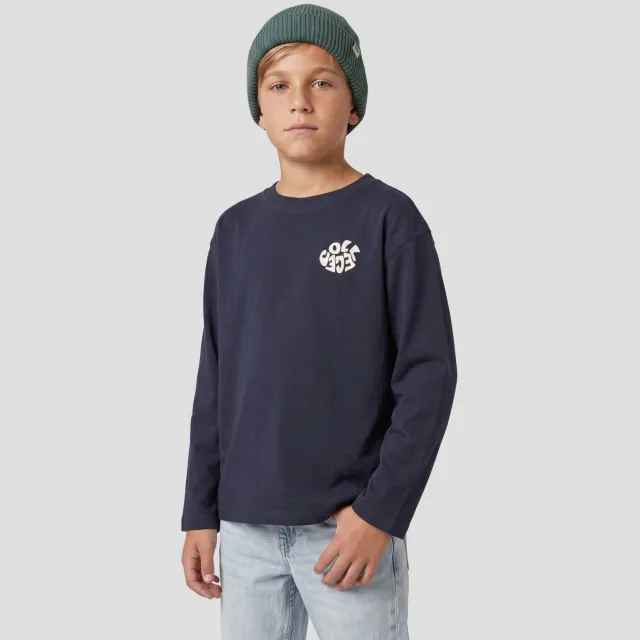 Me & My Monkey rechtvallende longsleeve met backprint donkerblauw