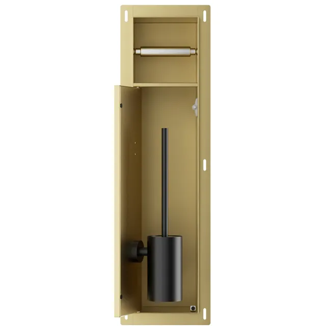 Wiesbaden Toiletrol- en Borstelhouder Inbouw Wiesbaden Rocko Betegelbaar Geborsteld Messing