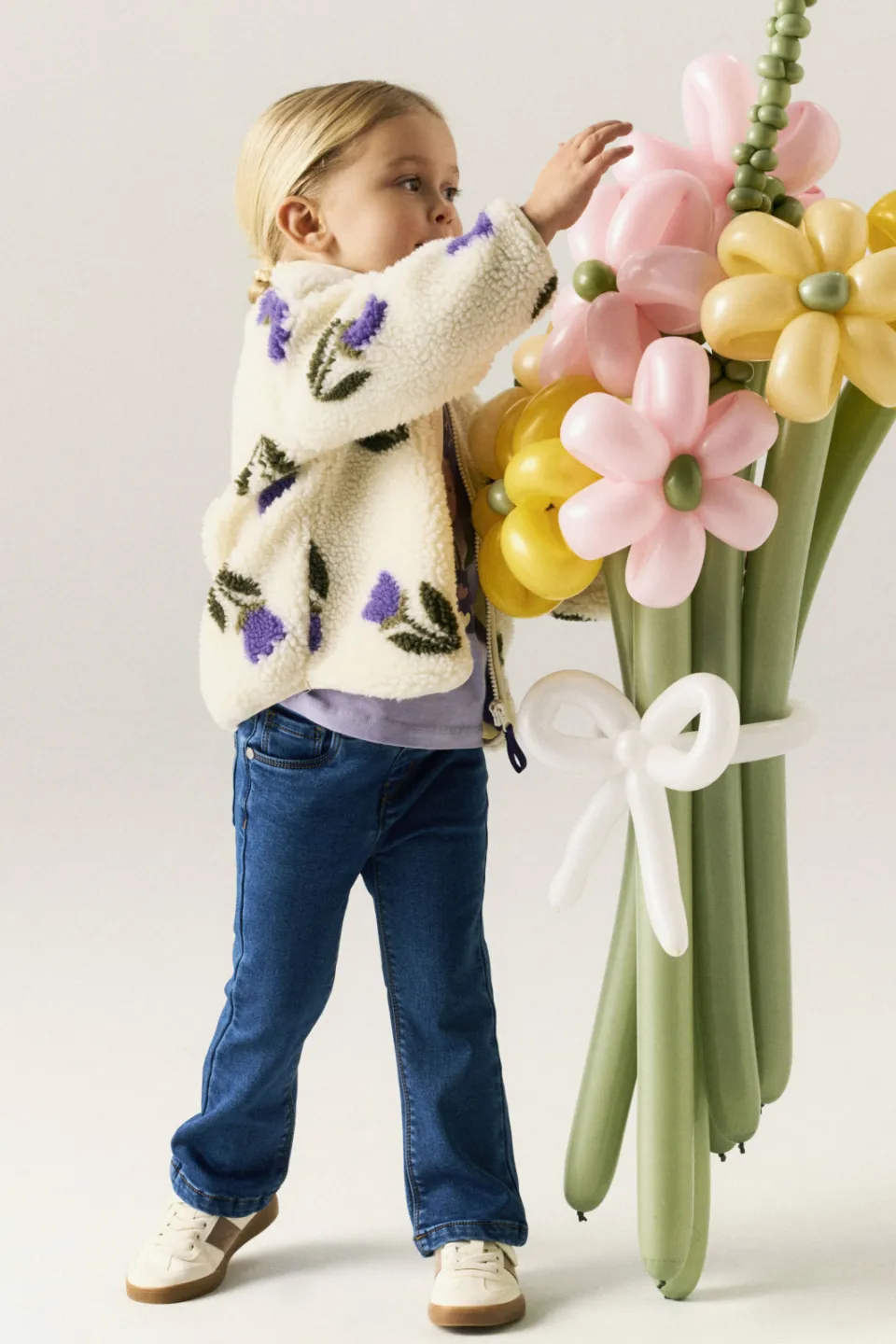 NAME IT MINI teddy jas ecru met bloemenprint, foto 5