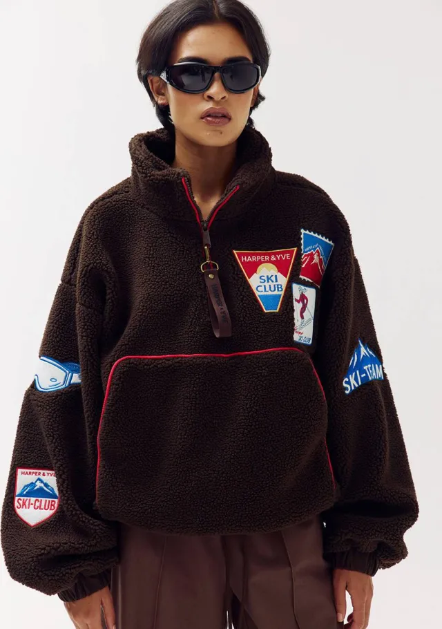 Harper & Yve Teddy pullover met patches - donkerbruin, foto 5