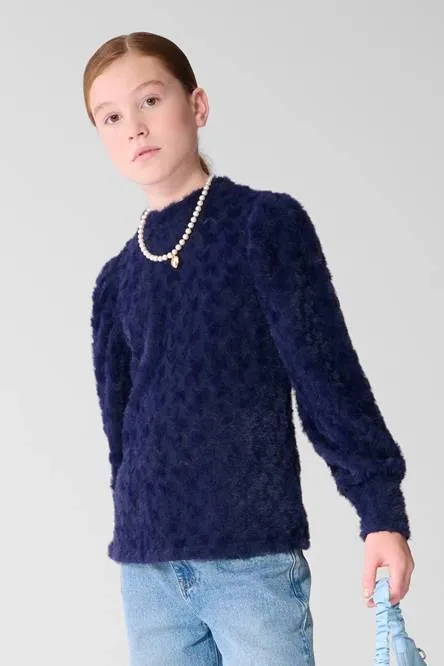 Shoeby imitatiebont longsleeve donkerblauw, foto 5