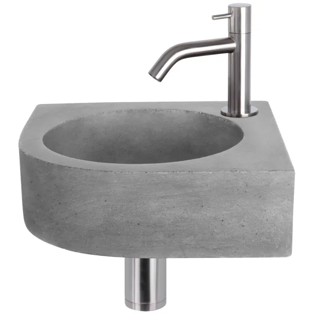 Fonteinset Differnz Cleo 31.5x31.5x10 cm Beton Donker Grijs Met Kraan Gebogen Mat Chroom