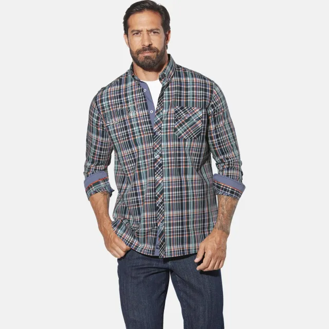 Jan Vanderstorm +FIT Collectie loose casual overhemd Plus Petrol