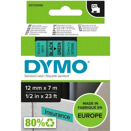 Dymo 45019 (S0720590) Tape Zwart op groen (12 mm), foto 3