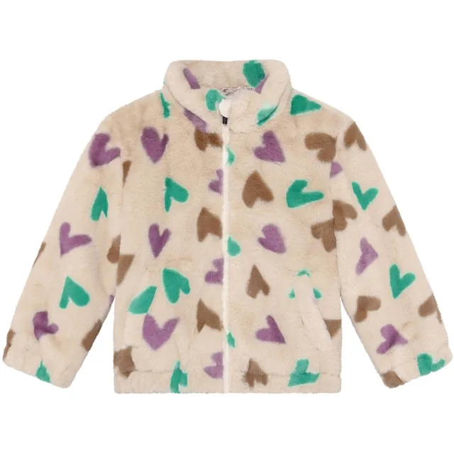Daily7 faux fur jas met hartjes beige