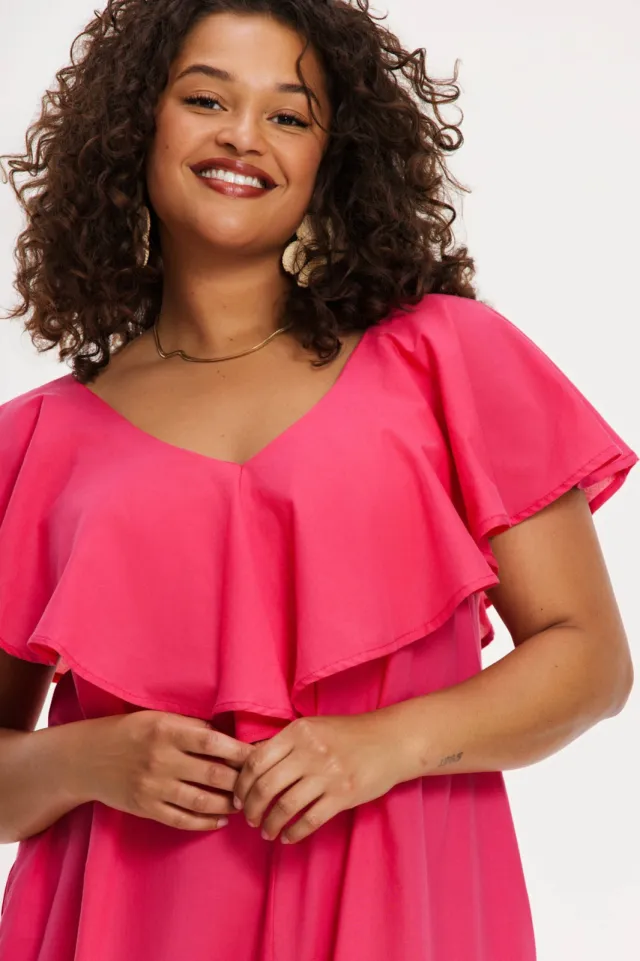 Yoek Swing jurk met ruches roze, foto 4