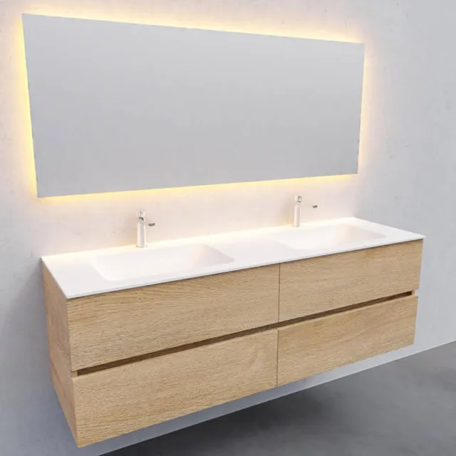 Boss & Wessing Badkamermeubel Solid Surface AQS Oslo 150x46 cm Dubbel Wood Washed Oak 4 Laden Boss & Wessing Houtlook