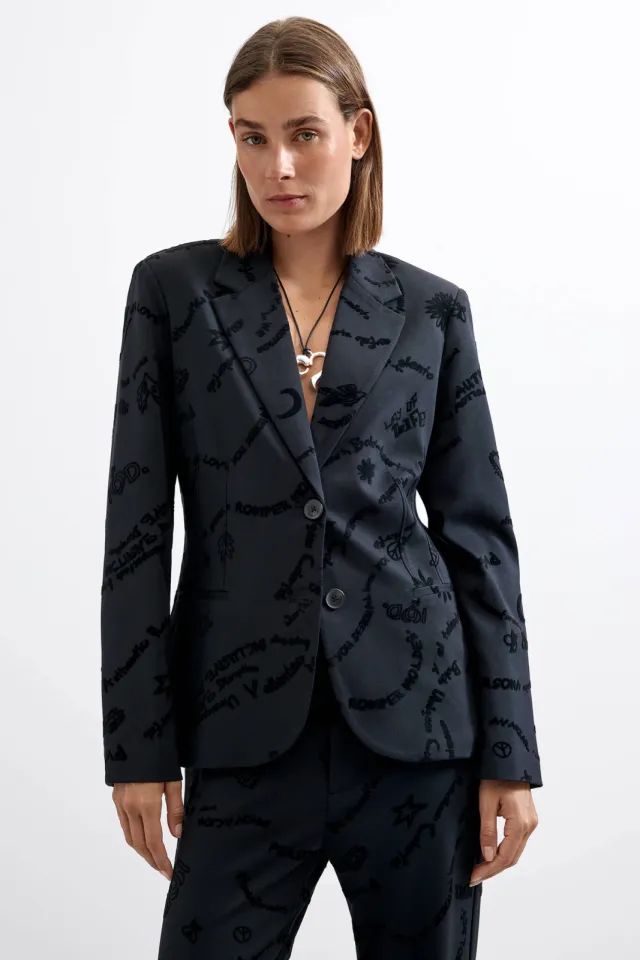 Desigual regular fit blazer met print - zwart