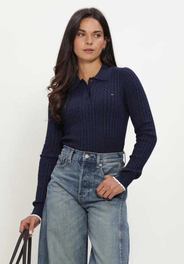 Tommy Jeans Dames Truien & Vesten Tjw Micro Cable Polo Sweater Ext - Donkerblauw