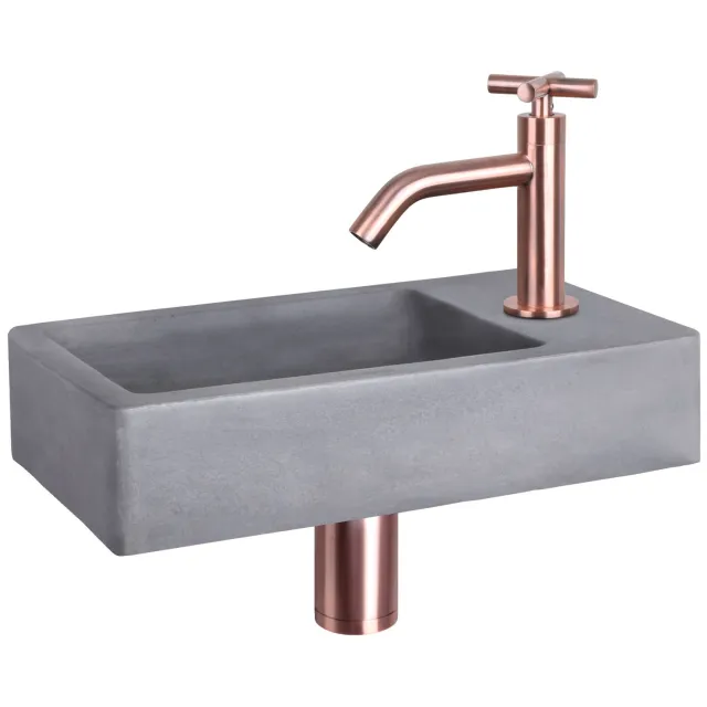 Differnz Fonteinset Differnz Force Beton 40x22x8 cm Donker Grijs Met Gebogen Kruis Kraan Rood Koper
