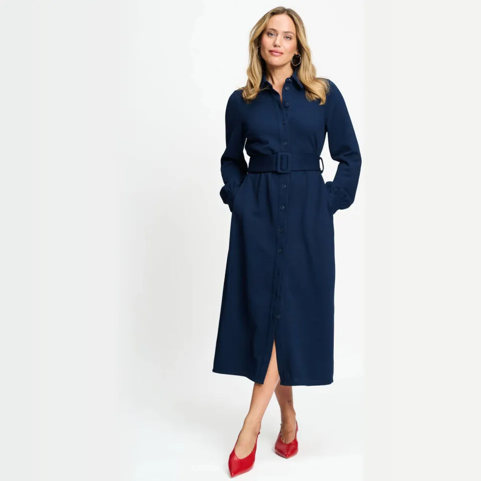 POM Amsterdam Demi midi blousejurk donkerblauw
