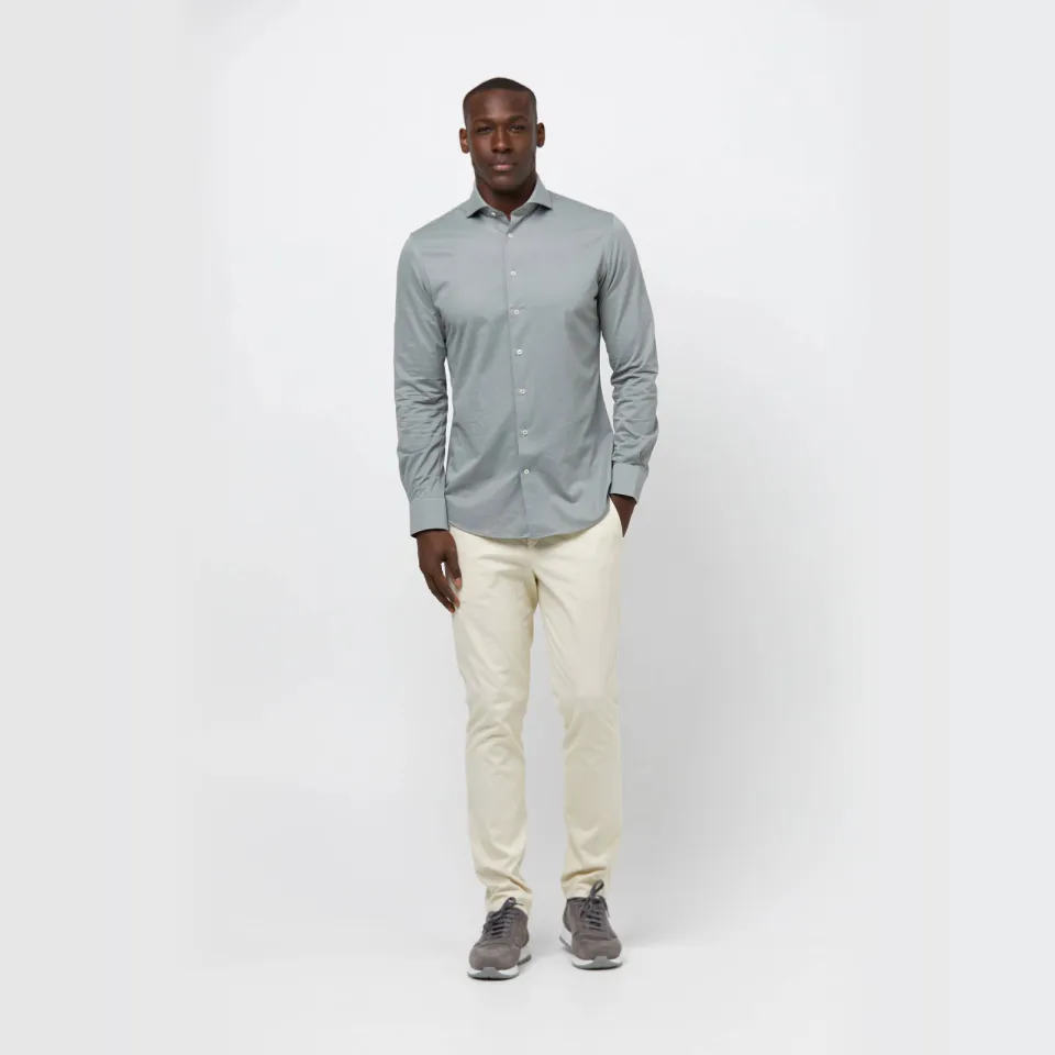 Profuomo gebreid slim fit strijkvrij overhemd groen, foto 4