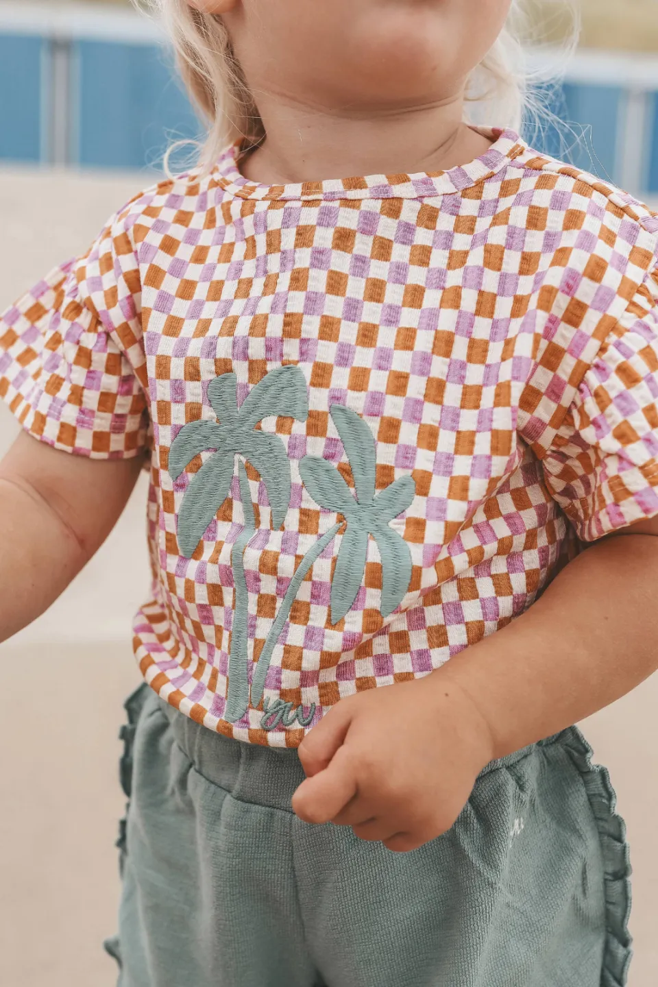 Your Wishes Mini Check Ruffle t-shirt lila oranje wit, foto 5