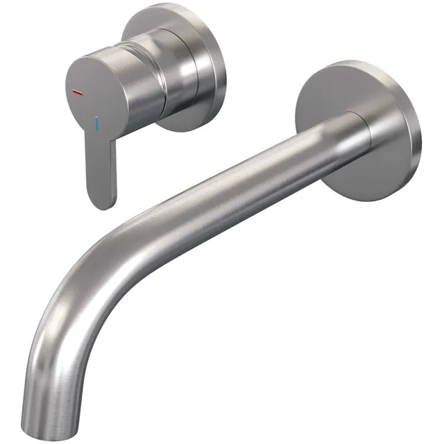 Brauer Inbouw Wastafelmengkraan Brauer Brushed Edition Coldstart Gebogen Uitloop Korte Platte Hendel Links Geborsteld RVS PVD Met Rozetten