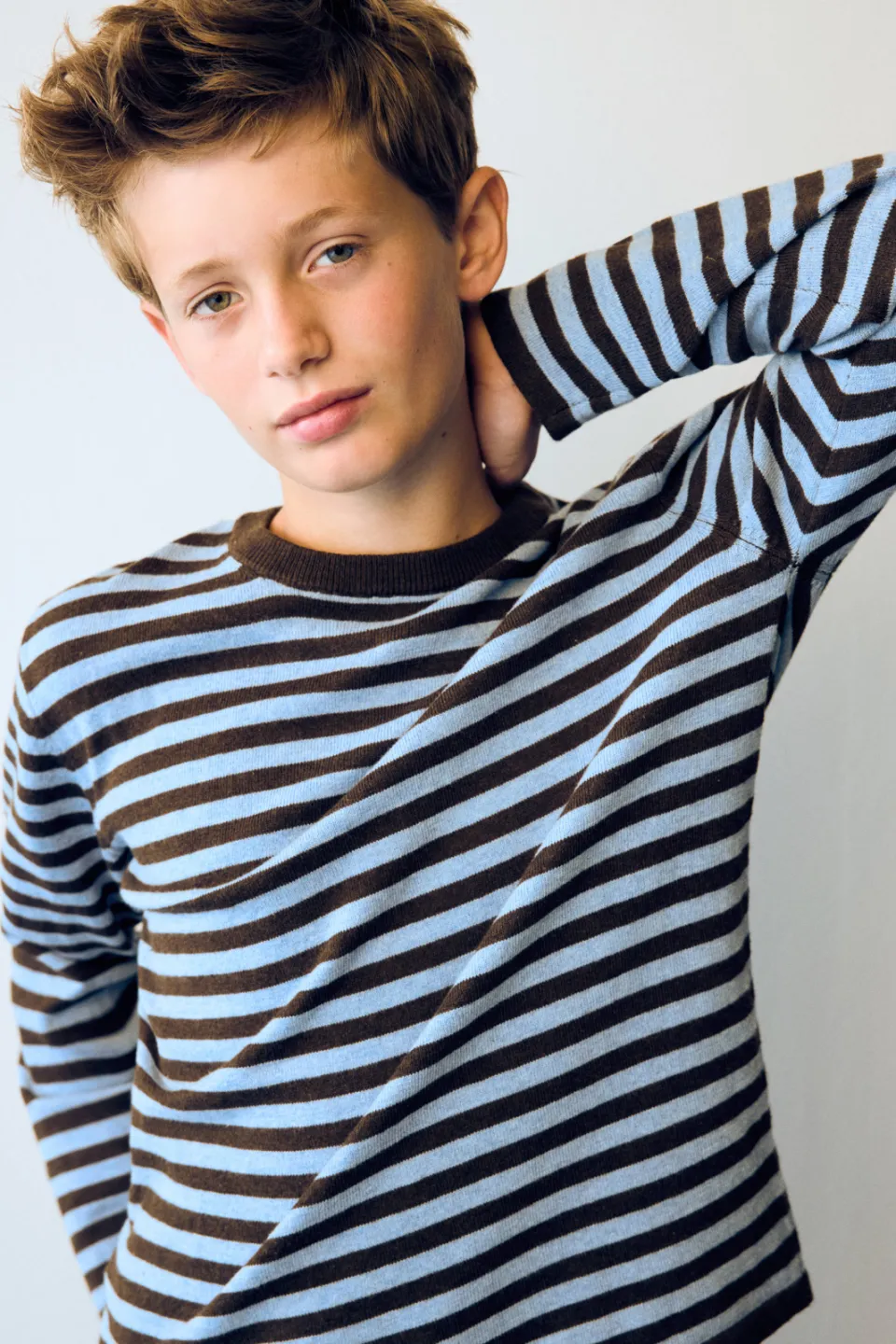 Mango Kids gestreepte longsleeve donkerbruin donkerbruin/lichtblauw, foto 4