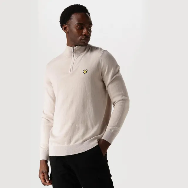 Lyle & Scott Heren Truien & Vesten Cotton Merino Quarter Zip Jumper - Beige