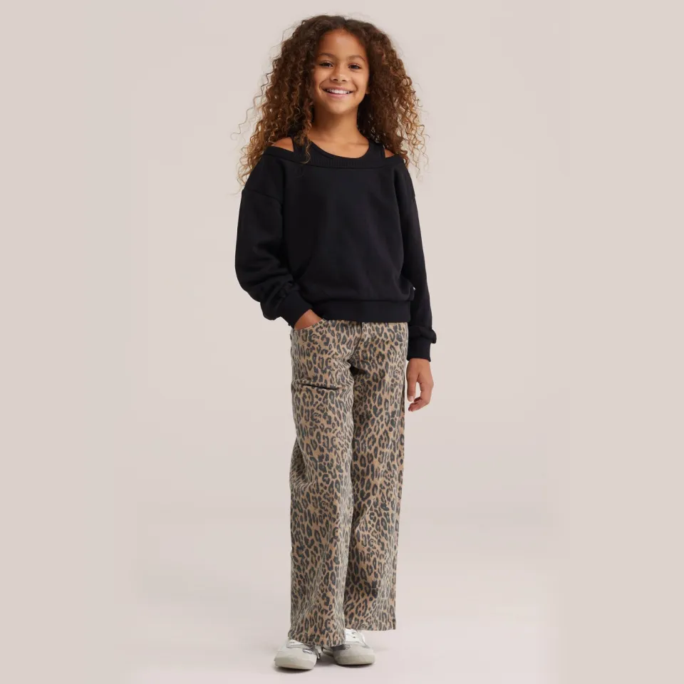 WE Fashion wide leg jeans met dierenprint - bruin
