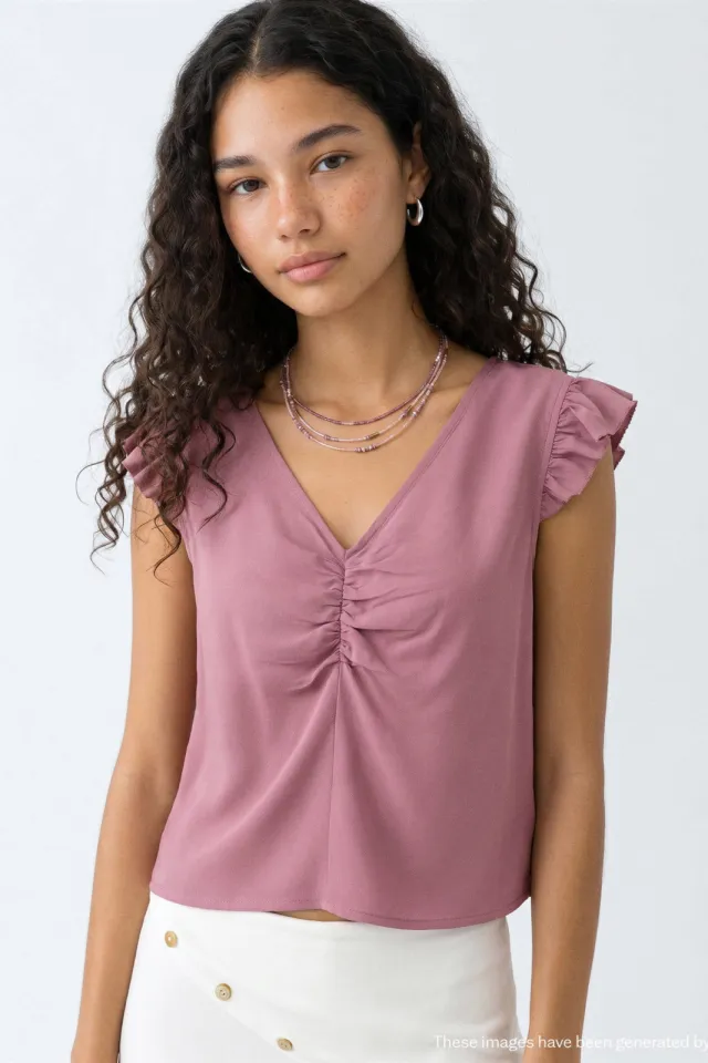 Mango Teen blousetop met ruches oudroze, foto 5