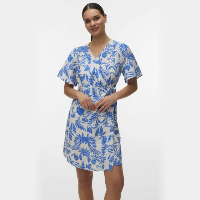 Vero Moda MATERNITY zwangerschaps wikkeljurk blauw/wit