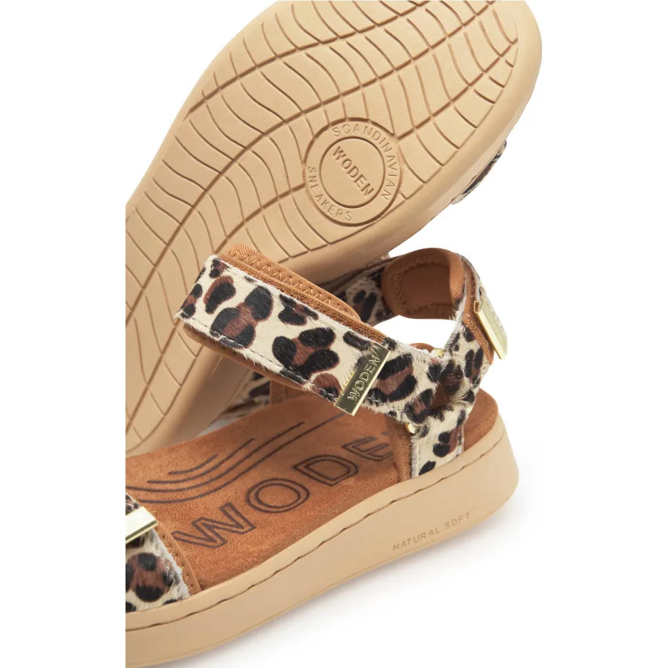 Woden leren sandalen met ponyhair en panterprint beige/bruin/zwart, foto 8