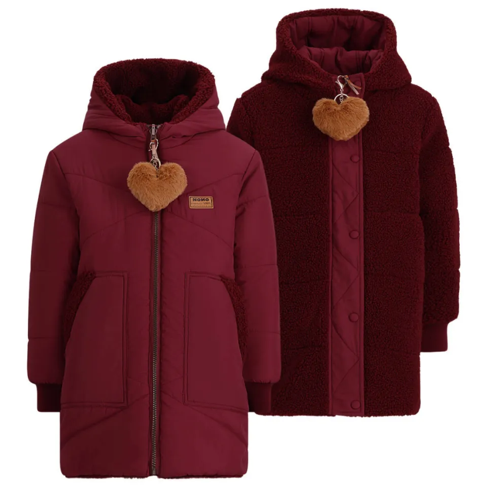 Nono reversible teddy winterjas donkerrood, foto 3