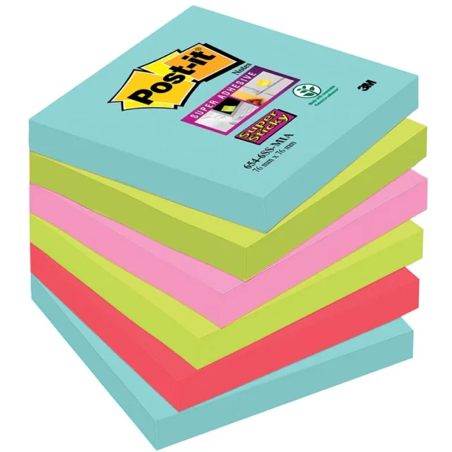 Post-It Memoblok post-it 654 super sticky 76x76mm cosmic 6 Stuks blauw