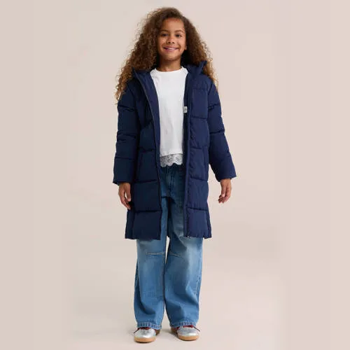 WE Fashion lange gewatteerde winterjas donkerblauw, foto 3