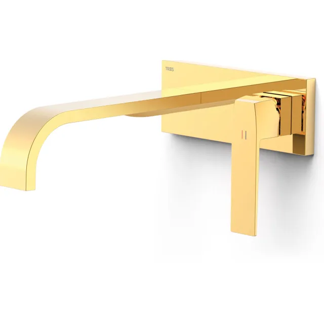 Tres Slim Exclusive wastafelmengkraan lange gebogen uitloop goud