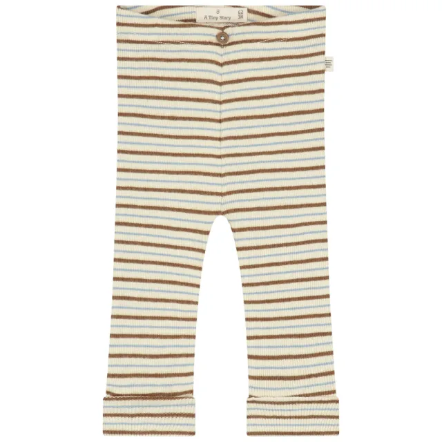 A Tiny Story katoenen slim fit gestreepte babybroek beige Beige/bruin