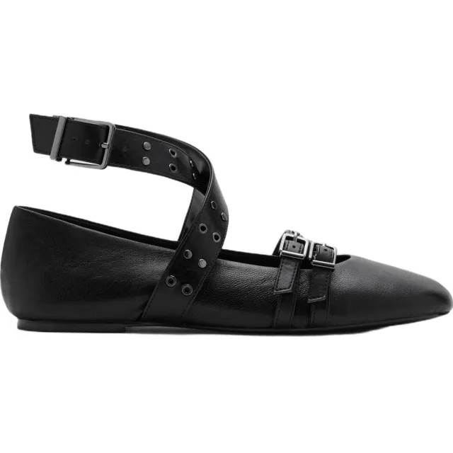 Mango TEEN leren ballerina's met studs - zwart