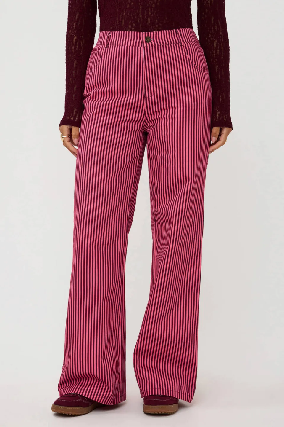 Ydence denim regular waist gestreepte broek roze, foto 5