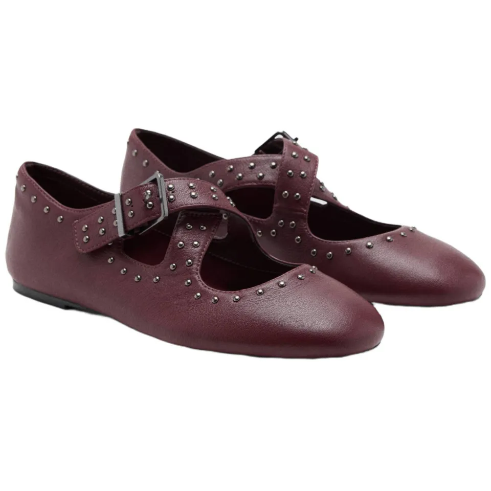 Mango TEEN leren ballerina's met studs - bordeauxrood, foto 2