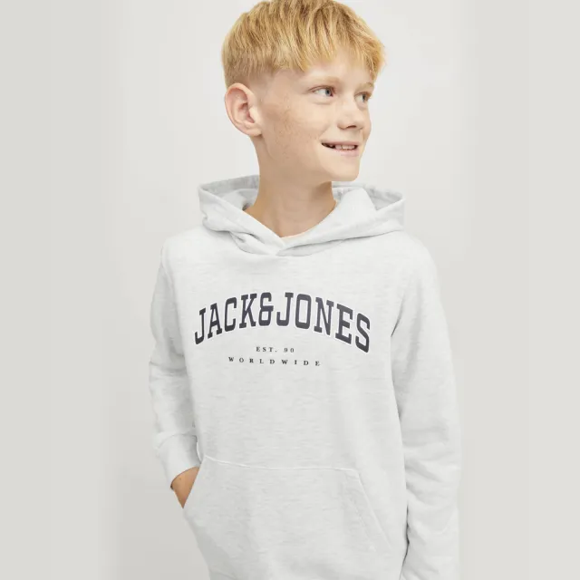 Jack & Jones JUNIOR hoodie JJECALEB VARSITY met logo wit melange